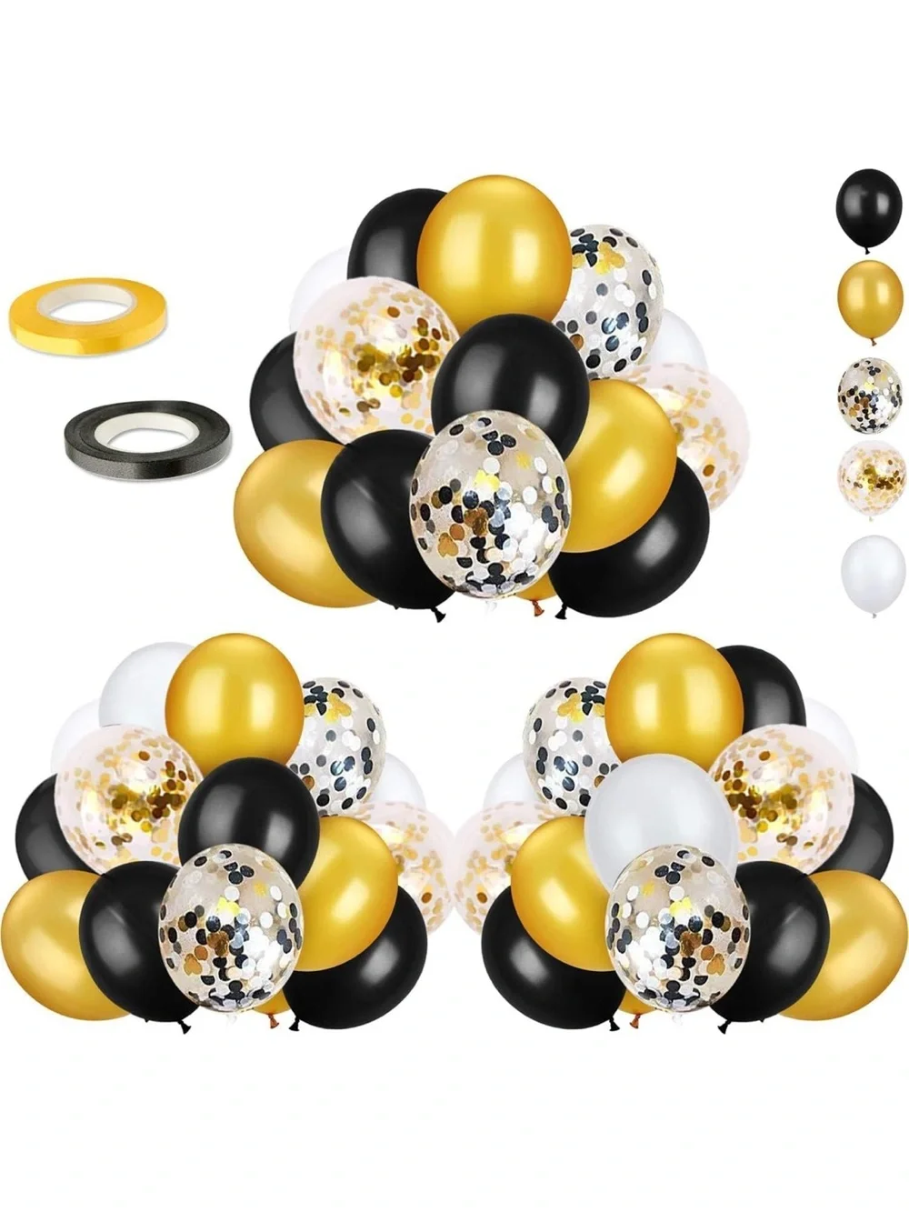 Gold, Black & White Confetti Balloon Party Set